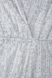 Silver Casual Patchwork Sequins Frenulum V Neck Long Sleeve Dresses