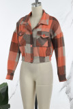 Orange Casual Plaid Patchwork Turndown Collar Outerwear