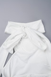 White Sexy Solid Bandage Backless Slit Halter Long Dress Dresses