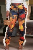 Multicolor Casual Print Patchwork Regular High Waist Conventional Patchwork Trousers