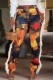 Multicolor Casual Print Patchwork Regular High Waist Conventional Patchwork Trousers