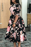 Green Elegant Floral Patchwork O Neck A Line Dresses
