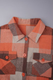 Orange Casual Plaid Patchwork Turndown Collar Outerwear