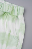Light Green Casual Print Basic O Neck Plus Size Two Pieces