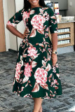 Green Elegant Floral Patchwork O Neck A Line Dresses