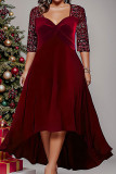 Green Casual Solid Sequins Patchwork V Neck Long Sleeve Plus Size Dresses
