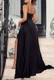 Black Sexy Solid Backless Slit Spaghetti Strap Long Dress Dresses
