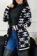 Black White Casual Letter Patchwork Cardigan Collar Outerwear