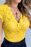 Pink Casual Solid Patchwork V Neck Tops