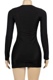 Black Sexy Casual Solid Basic V Neck Long Sleeve Dresses
