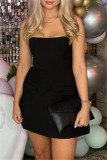 Black Sexy Casual Solid Backless Strapless Sleeveless Dress Dresses