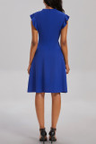 Blue Casual Solid Frenulum V Neck Sleeveless Dress Dresses