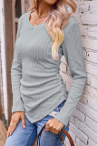 Apricot Casual Solid Fold V Neck Tops