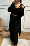 Coffee Casual Solid Patchwork Buckle Cardigan Collar Long Sleeve Three Pieces