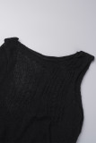 Black Sexy Solid Ripped Patchwork O Neck Long Sleeve Two Pieces