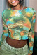 Green Casual Print Basic O Neck Tops