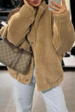 Khaki Casual Solid Buttons Mandarin Collar Outerwear