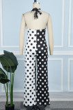 Black Casual Sweet Daily Elegant Simplicity Dot Without Belt Contrast Halter Regular Jumpsuits