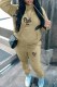 Khaki Casual Print Letter Hooded Collar Long Sleeve Two Pieces
