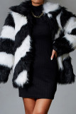 Black White Casual Patchwork Contrast Turndown Collar Outerwear