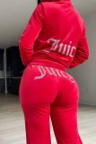 Rose Red Casual Street Letter Rhinestone Hooded Collar Long Sleeve Two Pieces