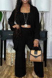 Coffee Casual Solid Patchwork Buckle Cardigan Collar Long Sleeve Three Pieces