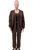 Coffee Casual Solid Patchwork Buckle Cardigan Collar Long Sleeve Three Pieces