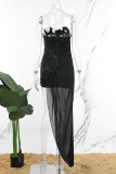Black Party Formal Patchwork Solid Sequins Patchwork Sequined Mesh Solid Color Strapless Evening Dress Dresses