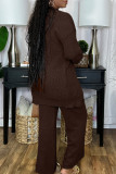 Coffee Casual Solid Patchwork Buckle Cardigan Collar Long Sleeve Three Pieces