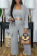 Grey Casual Solid Patchwork Buckle Cardigan Collar Long Sleeve Three Pieces