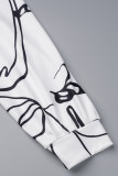 White Sexy Print Patchwork Pocket Oblique Collar Printed Dress Dresses