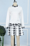White Casual Print Patchwork Half A Turtleneck Long Sleeve Two Pieces