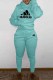 Lake Blue Casual Print Letter Hooded Collar Long Sleeve Two Pieces