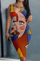Multicolor Casual Print Basic U Neck Vest Dress Dresses