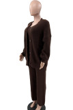 Coffee Casual Solid Patchwork Buckle Cardigan Collar Long Sleeve Three Pieces