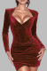 Burgundy Sexy Solid Patchwork Zipper Asymmetrical Collar Wrapped Skirt Dresses