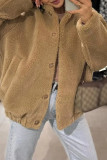 Khaki Casual Solid Buttons Mandarin Collar Outerwear