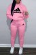 Pink Casual Print Letter Hooded Collar Long Sleeve Two Pieces
