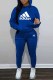 Blue Casual Print Letter Hooded Collar Long Sleeve Two Pieces