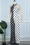 Black Casual Sweet Daily Elegant Simplicity Dot Without Belt Contrast Halter Regular Jumpsuits