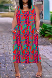Multicolor Casual Print Basic U Neck Vest Dress Plus Size Dresses