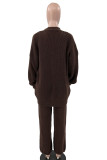 Coffee Casual Solid Patchwork Buckle Cardigan Collar Long Sleeve Three Pieces