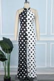 Black Casual Sweet Daily Elegant Simplicity Dot Without Belt Contrast Halter Regular Jumpsuits