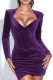 Dark Purple Sexy Solid Patchwork Zipper Asymmetrical Collar Wrapped Skirt Dresses