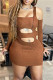 Brown Sexy Casual Solid Hollowed Out Square Collar Long Sleeve Dresses