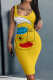 Yellow Casual Print Basic U Neck Vest Dress Dresses