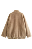 Khaki Casual Solid Buttons Mandarin Collar Outerwear