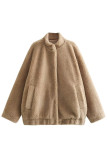 Khaki Casual Solid Buttons Mandarin Collar Outerwear
