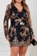Black Casual Patchwork Sequins V Neck Long Sleeve Plus Size Dresses