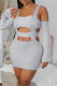 Grey Sexy Casual Solid Hollowed Out Square Collar Long Sleeve Dresses